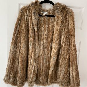 Elizabeth & James real rabbit fur jacket with hood button front closure